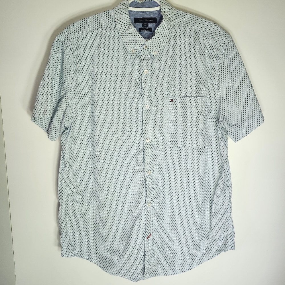 TOMMY HILFIGER Mens Short‎ Sleeve Slim Fit Button Down Shirt Large